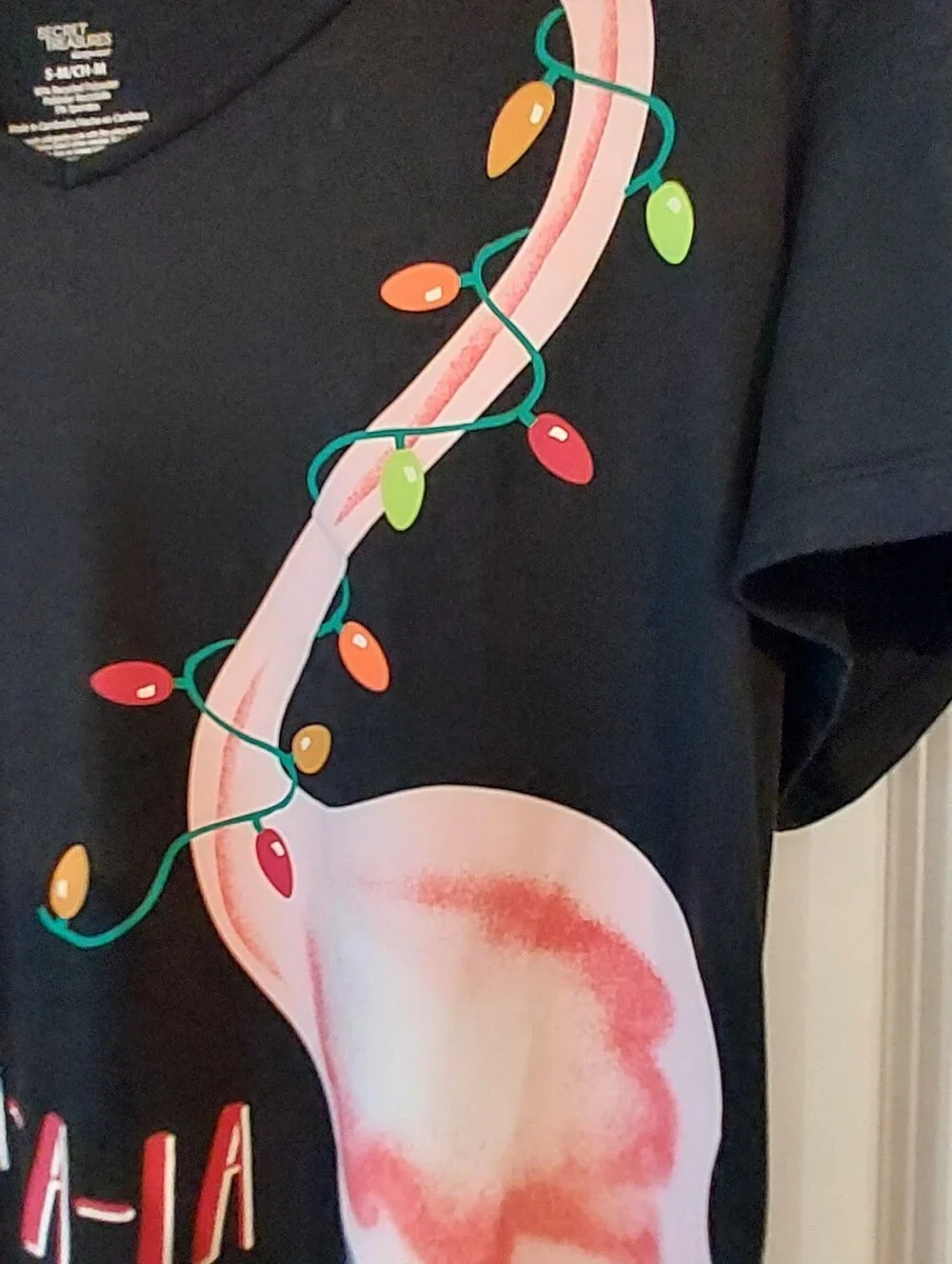 Pink Flamingo Black Nightgown Sleepshirt Loungewear Falala Holiday Lights S/M